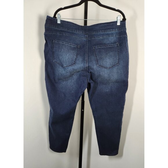 Woman Within Blue Dark Wash Pull On Tapered Leg Stretch Denim Comfort-SZ 20W - Picture 2 of 7